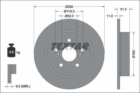 Диск тормозной (задний) Toyota C-HR 16- (292x11) PRO TEXTAR 92347803 (фото 1)