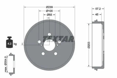 Гальмівний барабан задн TOYOTA YARIS 1.0/1.5 02.20- TEXTAR 94049100