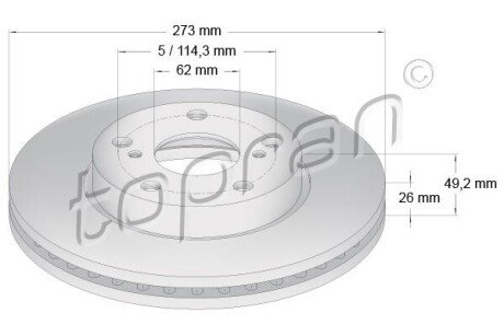 Диск гальмівний (передній) Toyota Auris 07-13/ Corolla 06- (272.8x26) TOPRAN / HANS PRIES 600588