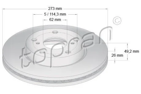 Диск гальмівний (передній) Toyota Auris 07-13/ Corolla 06- (272.8x26) TOPRAN / HANS PRIES 600588