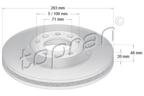Диск гальмівний (передній) Citroen C4 13- (283x26) (з покриттям) (вентильований) TOPRAN / HANS PRIES 723710