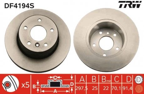 Тормозной диск TRW DF4194S (фото 1)
