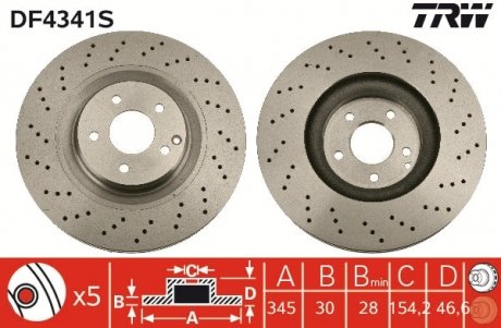 Тормозной диск TRW DF4341S (фото 1)