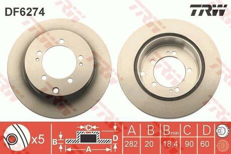 Диск гальмівний (1 шт.) MITSUBISHI Lancer ЕVO "R >>"06 TRW DF6274 (фото 1)