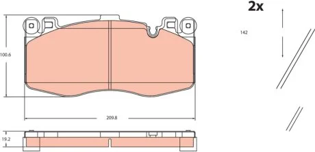 Комплект гальмівних колодок передн, BMW X5 (F15, F85), X6 (F16, F86) 4.4 12.14-07.19 TRW GDB2211