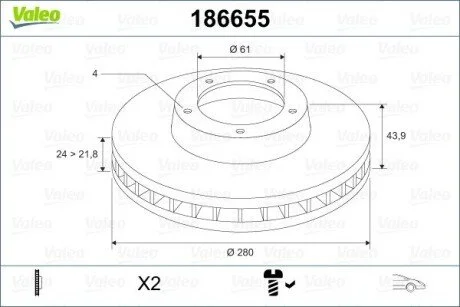 Гальмівний диск Valeo 186655