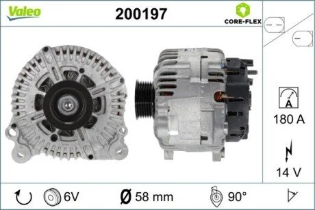 Генератор (14В, 180А, новий) AUDI A6 ALLROAD C6, A6 C6, A8 D3, Q7 VW TOUAREG 2.7D-4.2D 05.03-08.15 Valeo 200197