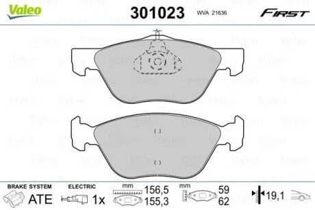 Тормозные колодки дисковые ALFA/FIAT 145-147/155/156/166/Bravo/Coupe/Marea &quot;1,6-2,5 &quot;F &quot;95-10 Valeo 301023 (фото 1)