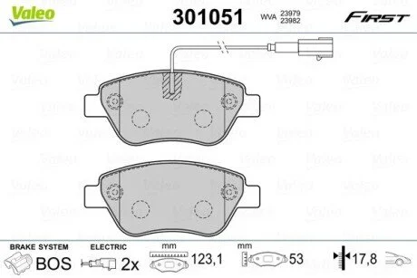 Тормозные колодки дисковые ALFA/CITROEN/FIAT/PEUGEOT Nemo/Punto/Linea/Bipper "1,2-1,9 "F "01>> Valeo 301051