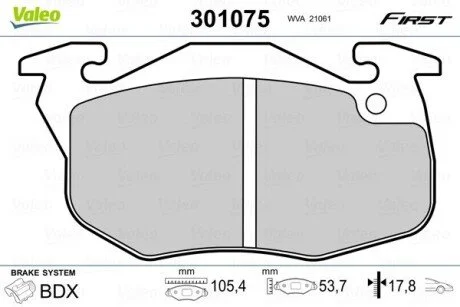 Колодки гальмівні CITROEN P. SAXO 96-04 BEZ CZUJNIKA Valeo 301075