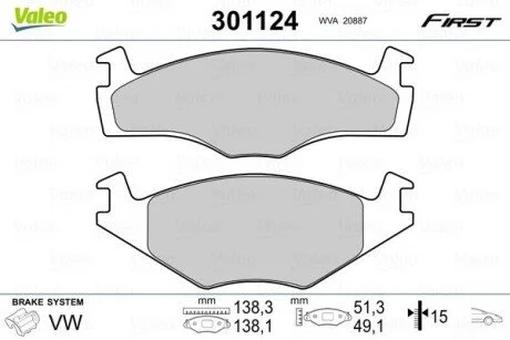 Колодки гальмівні VW P. GOLF/PASSAT/JETTA 82-97 Valeo 301124