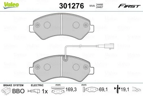 Тормозные колодки дисковые CITROEN/PEUGEOT Jumper/Boxer "2,2-3,0 "F "06>> Valeo 301276
