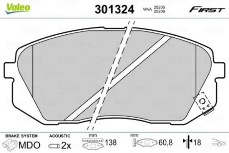 Тормозные колодки дисковые HYUNDAI/KIA i40/Soul/Sportage "1,6-2,0 "F "10>> Valeo 301324