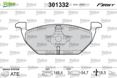 Тормозные колодки дисковые VAG A1/A3/Octavia/Rapid/Golf/Polo/Up "1,0-2,0 "F "96>> Valeo 301332