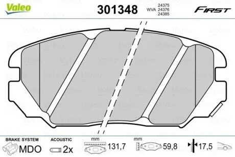 Гальмівні колодки (набір) Valeo 301348