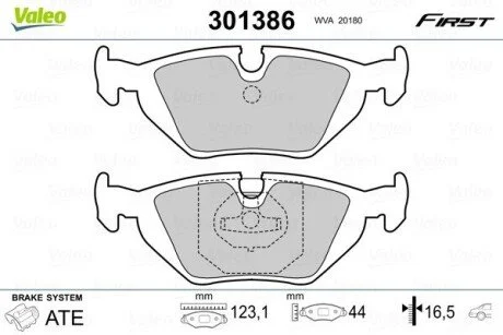 Тормозные колодки дисковые BMW 3/Z1/Z3 "1,6-3,0 "R "88-03 Valeo 301386