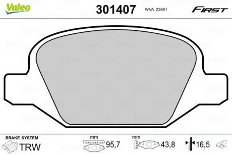 Тормозные колодки дисковые ALFA/FIAT/LANCIA 147/156/GT/Linea/Lybra "1,4-3,2 "R "97>> Valeo 301407