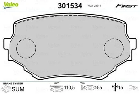 Тормозные колодки дисковые SUZUKI GrandVitara/Vitara "1,6-2,7 "F "90-03 Valeo 301534