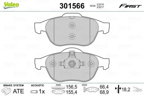 Гальмівні колодки дискові RENAULT Laguna "1,6-2,2 "F "01>> Valeo 301566