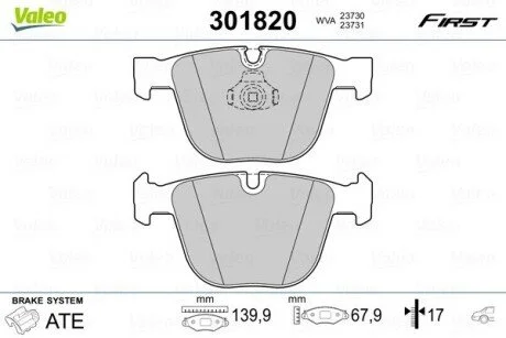 Тормозные колодки дисковые BMW 1/3/5/6/7/X5/X6 "3,0-6,0 "R "01>> Valeo 301820