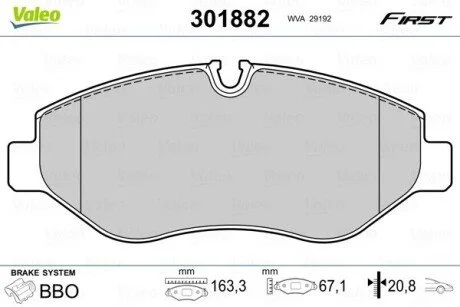 Тормозные колодки дисковые MB/VW Sprinter/Viano/Vito/Crafter "1,8-3,7 "F "03>> Valeo 301882