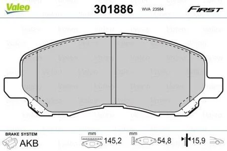 Тормозные колодки дисковые CHRYSLER/CITROEN/JEEP/MITSUBISHI/PEUGEOT Patriot/Galant "1,3-3,0 "F "99>> Valeo 301886