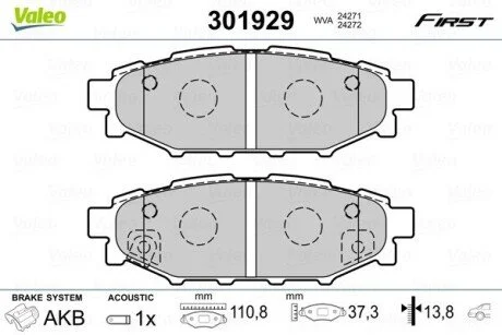 Тормозные колодки дисковые SUBARU/TOYOTA BRZ/Forester/Impreza/Legacy/Outback/GT86 "1,5-3,6 "R "03>> Valeo 301929