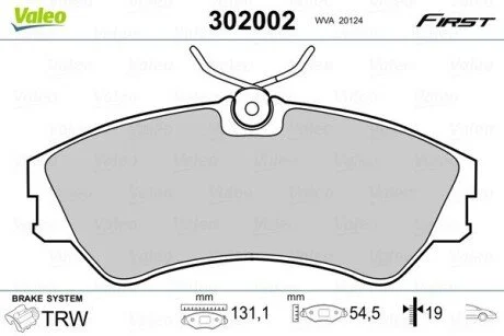 Тормозные колодки дисковые VW Transporter "F "90-03 Valeo 302002