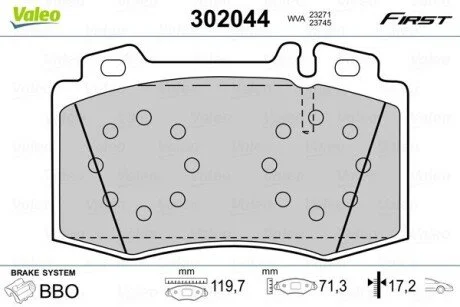 Тормозные колодки дисковые MERCEDES C-Class/CLK/CLS/E-Class/S-Class/SL/SLK "1,8-6,0 "F "92-12 Valeo 302044