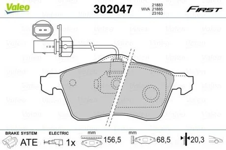 Гальмівні колодки дискові VW Transporter "2,5-2,8 "F "90-03 Valeo 302047