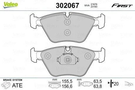 Тормозные колодки дисковые BMW/MG 3(E46)/X3(E83)/Z4(E85,86)/180/190/260 "2,0-4,6 "F "99-11 Valeo 302067