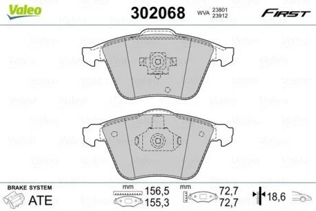 Гальмівні колодки дискові FIRST BRAKE PADS FIRST MAZDA CX-7 06.06> FR Valeo 302068