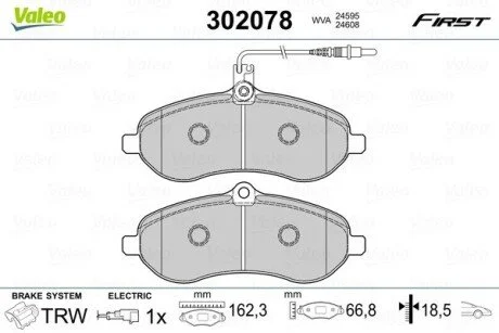 Тормозные колодки дисковые CITROEN/FIAT/LANCIA/PEUGEOT/TOYOTA Jumpy/Scudo/Expert/Proace "F "02>> Valeo 302078