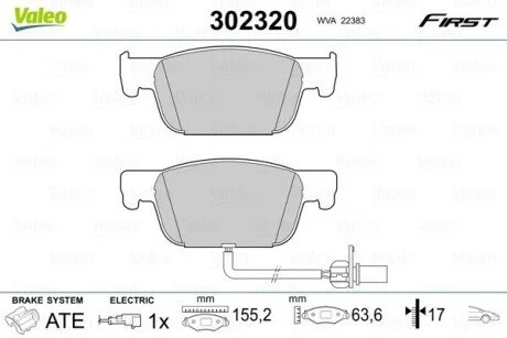 Тормозные колодки дисковые AUDI A4 Allroad/A4 Avant/A5/S5 "1,4-3,0 "F "15>> Valeo 302320
