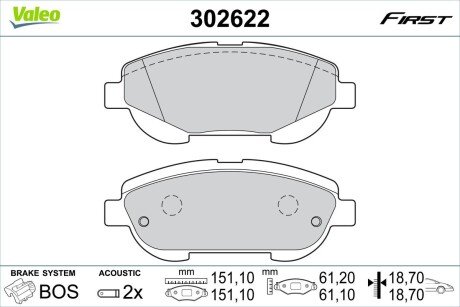 Колодки гальмівні (передні) Toyota Avensis 08-18/Verso 09-18 Valeo 302622