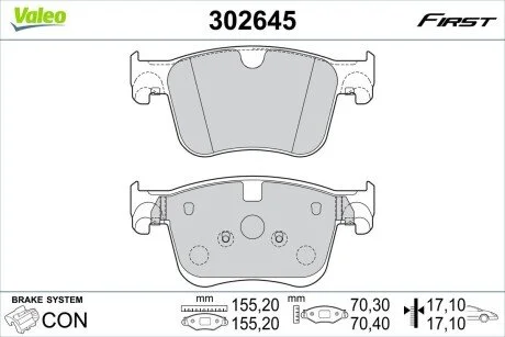 Гальмівні колодки First CITROEN/DS/OPEL/PEUGEOT Berlingo/DS/Grandland/3008 "F "16>> Valeo 302645