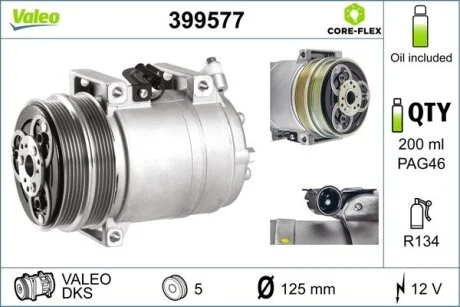 Компресор кондиціонера VOLVO C30, C70 II, S40 II, V50, FORD FOCUS C-MAX, FOCUS II, KUGA I 1.4-2.5 10.03-06.13 Valeo 399577