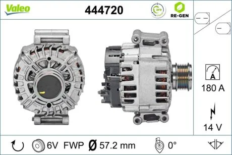 Генератор (14В, 180А, відновлений) AUDI A3, CUPRA ATECA, SEAT ALHAMBRA, ATECA, LEON ST, TARRACO, SKODA KAROQ, KODIAQ I, OCTAVIA III, SUPERB III, VW ARTEON, ARTEON SHOOTING BRAKE 1.4-2.0D 11.12- Valeo 444720