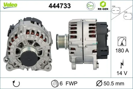 Генератор (14В, 180А, відновлений) AUDI A4 ALLROAD B8, A4 B8, A5, A6 C7, Q5 2.0D 11.07-09.18 Valeo 444733