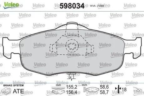 Гальмівні колодки, дискове гальмо (набір) Valeo 598034
