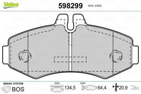 Гальмівні колодки, дискове гальмо (набір) Valeo 598299