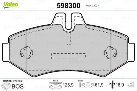 Гальмівні колодки, дискове гальмо (набір) Valeo 598300