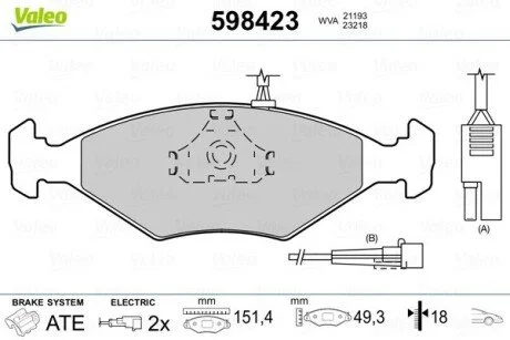 Гальмівні колодки, дискове гальмо (набір) Valeo 598423 (фото 1)