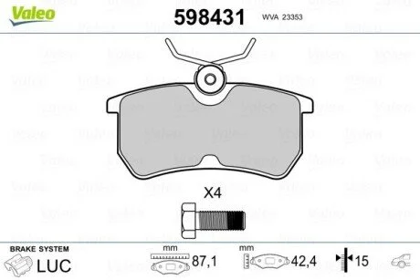 Гальмівні(тормозні) колодки Valeo 598431