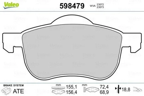 Гальмівні колодки, дискове гальмо (набір) Valeo 598479