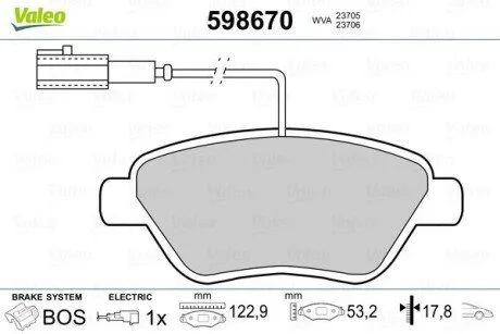 Гальмівні колодки, дискове гальмо (набір) Valeo 598670