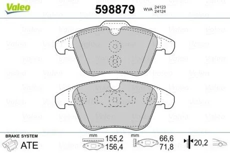Гальмівні колодки, дискове гальмо (набір) Valeo 598879