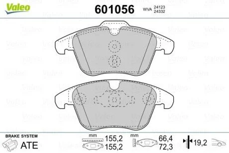 Гальмівні колодки, дискове гальмо (набір) Valeo 601056