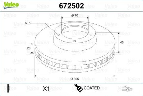 Диск тормозной (передний) Alfa Romeo159/Brera/Giulietta/Fiat 500X/Jeep Compass/Renegade 05- (305x28) Valeo 672502