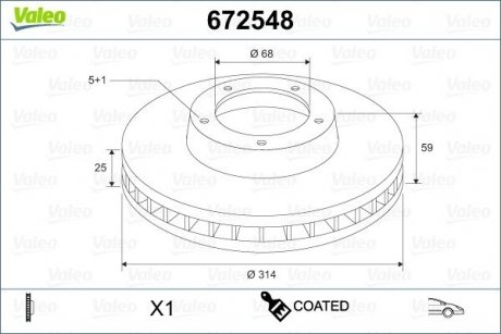 Диск гальмівний MALOWANA AUDI A6 Valeo 672548 (фото 1)